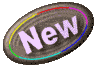 A gif of the word New on a gray circle with a thin rainbow circling it